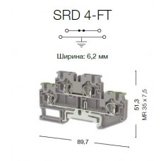312079, Пружинная клемма серии  SRD 4-FT (Серый)  (упак 50 шт)